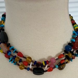 - Agate Multi natural stone choker necklace 16 inches